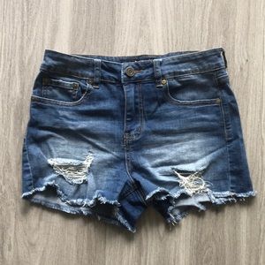 Distressed jean shorts